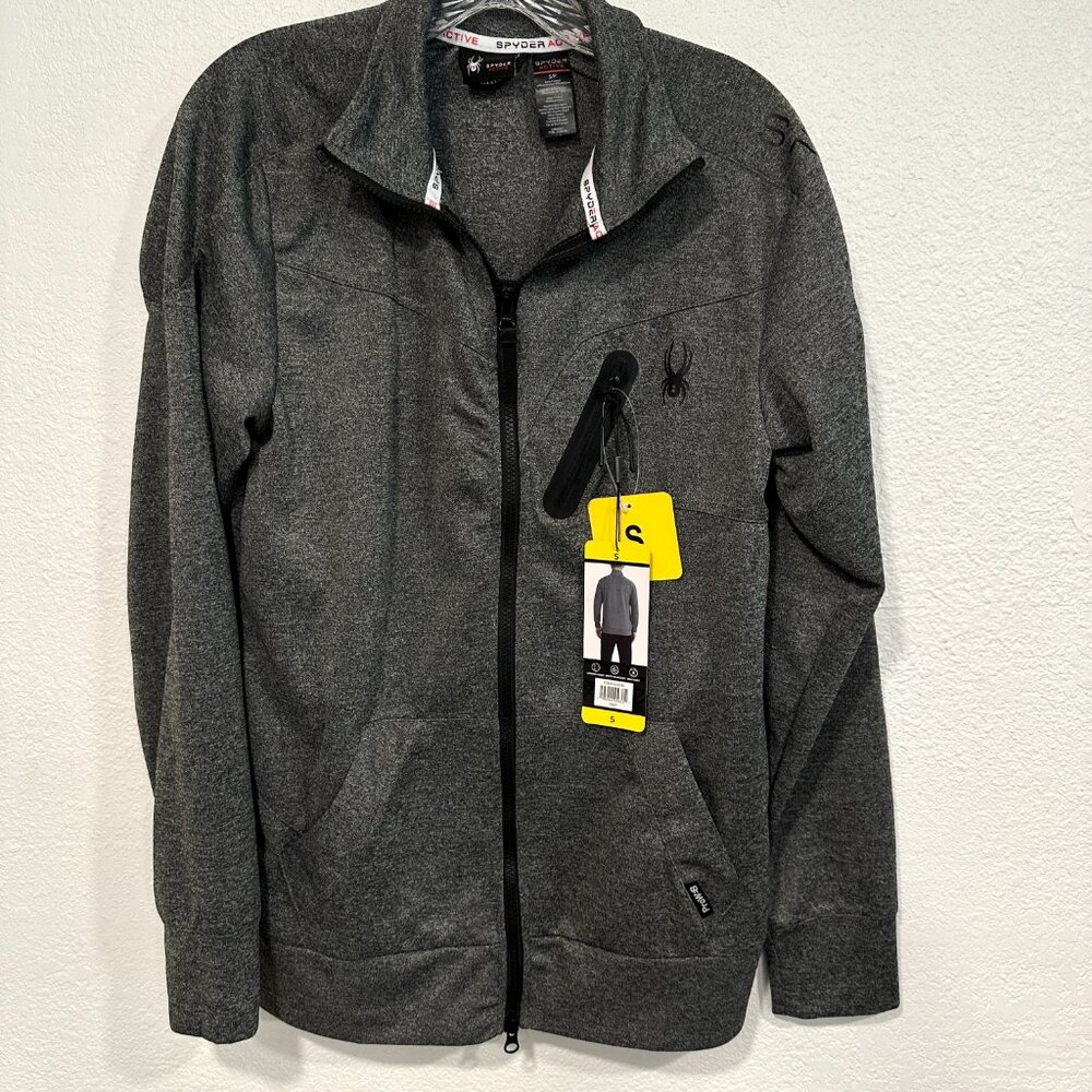 NWT Spyder Active Full Zip Gray Sweatshirt Zip Pocket Moisture Wick Men Sz Small